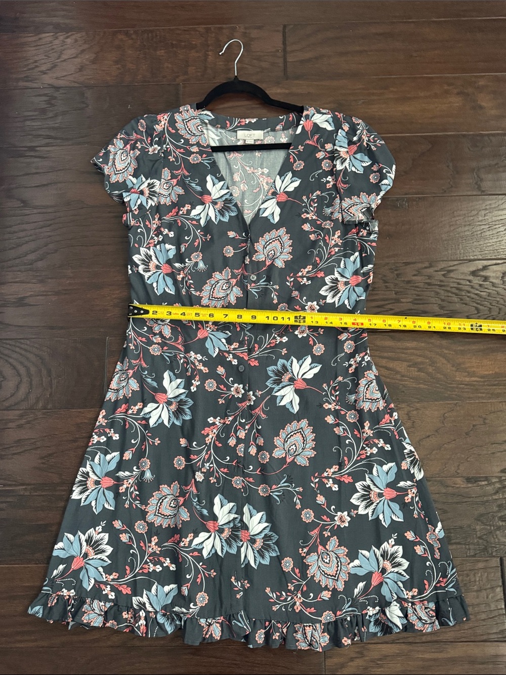 NWOT LOFT DARK GRAY Mini Dress with Pink & Blue Floral Print - Picture 5 of 8